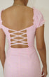 PINK COTTON EYELET LACE UP DRESS